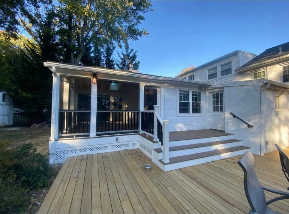 Covered porch and deck project after completion